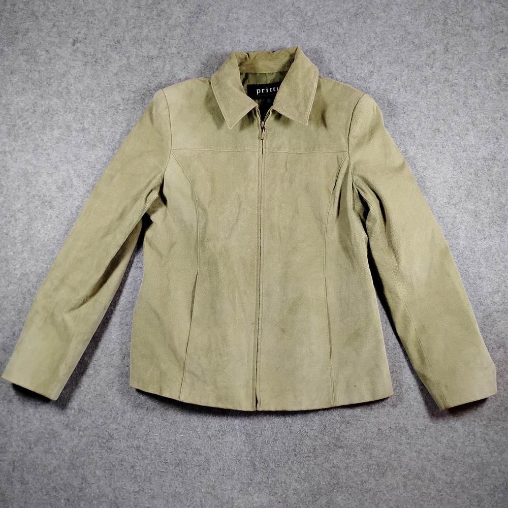 Pritti Kristen Blake Womens Sage Green Genuine Leather Suede Zip Jacket Medium